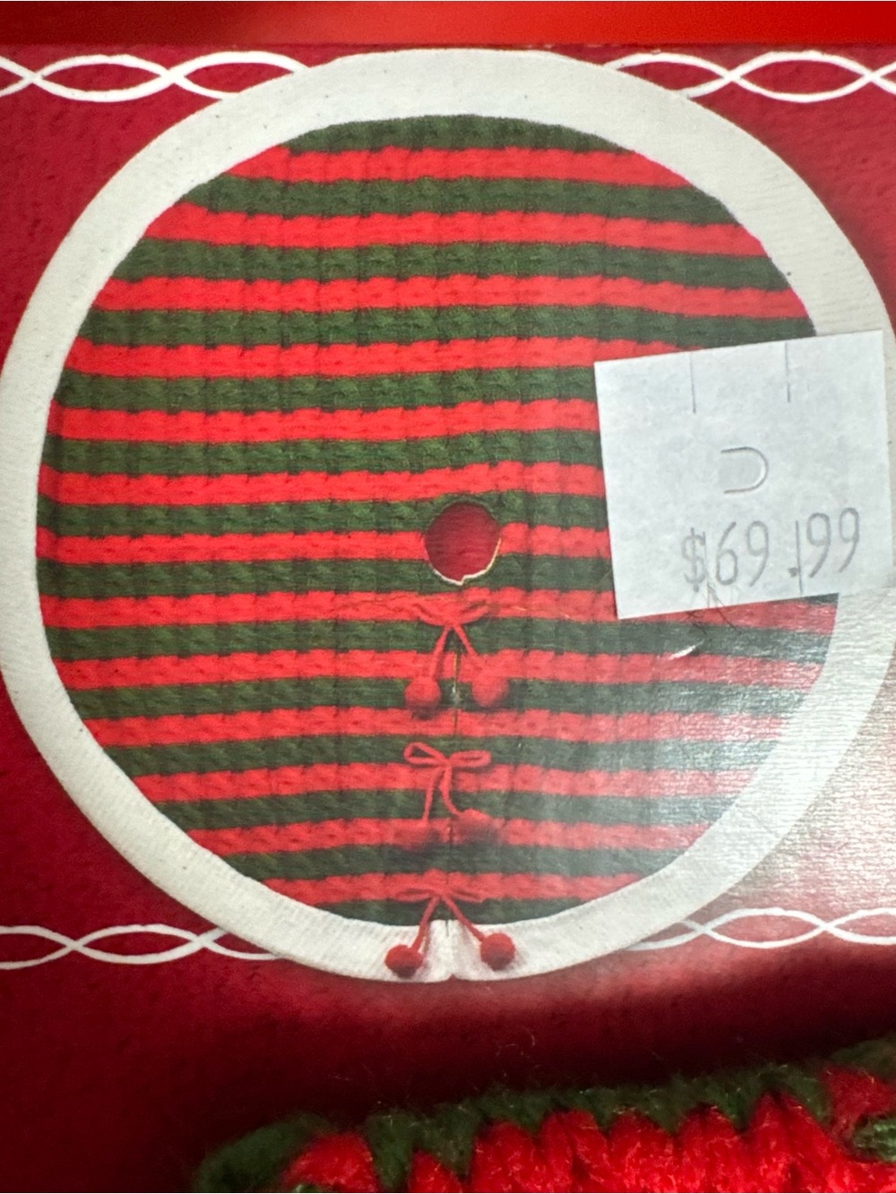 Ashland Red and Green Striped Tree Skirt with Pom Pom Ties